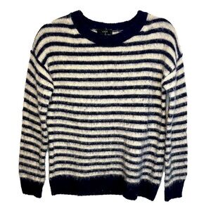 J. Crew Fuzzy Wool Elbow Patch Striped Sweater Navy & Cream